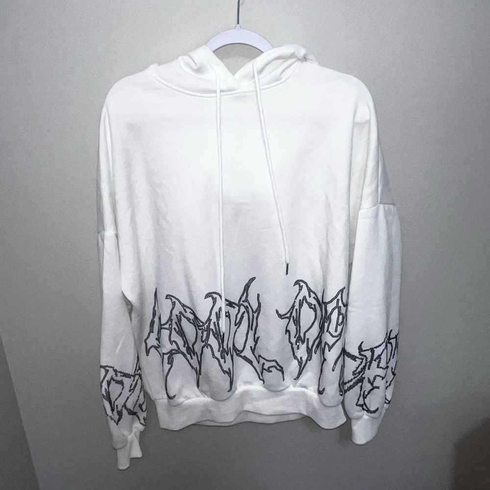 Adika white and rhinestone flame hoodie, never worn!